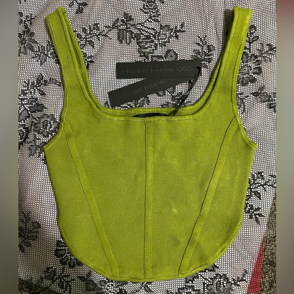 HOUSE OF HARLOW 1960
Compression Knit Corset Top in olive green